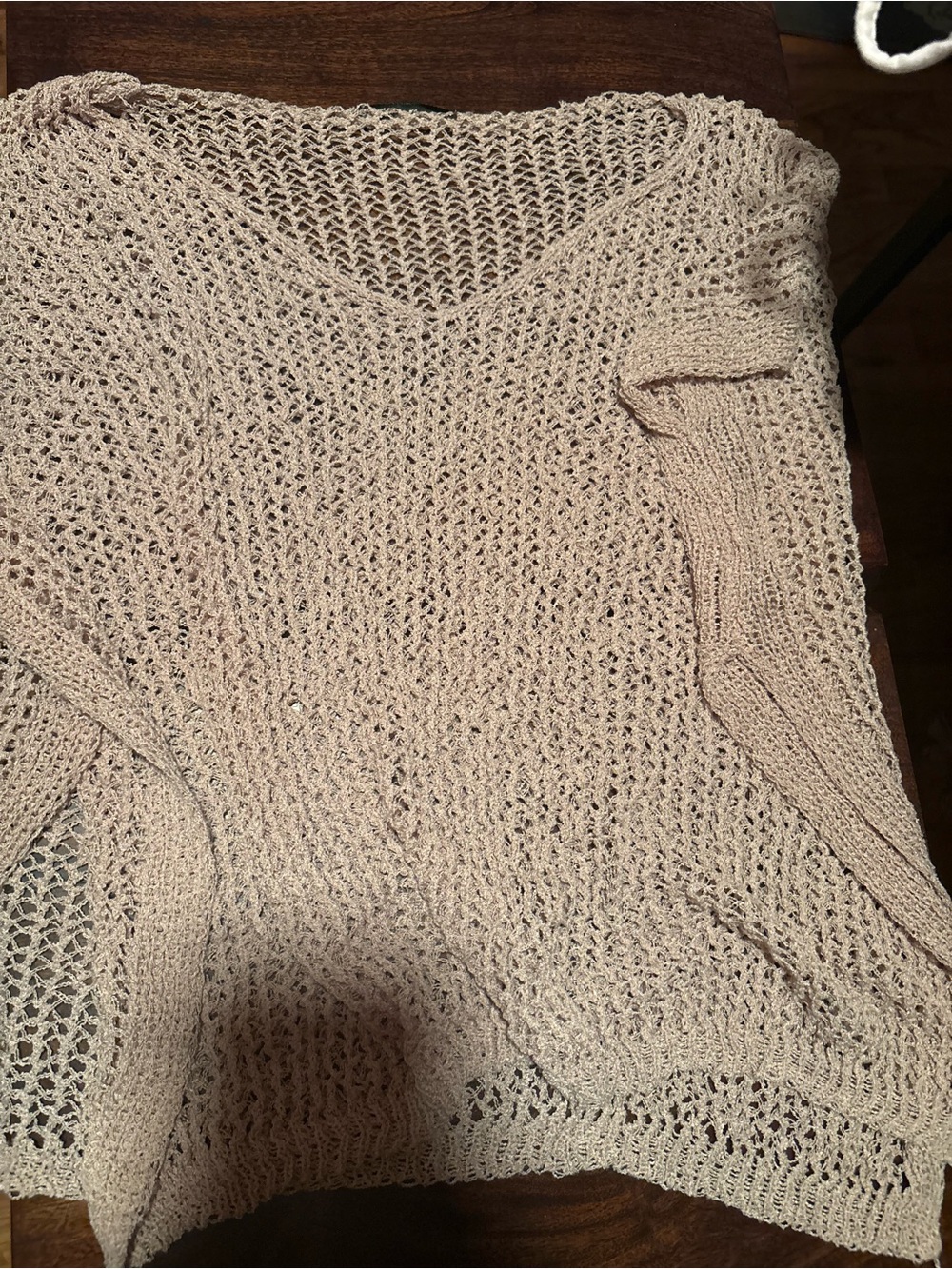 SHEIN Open-Knit V-Neck Sweater in Beige
